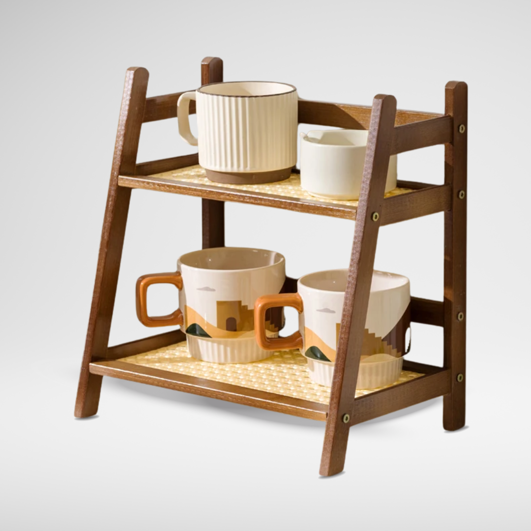 Rustico Duo – 2-Tier Bamboo Wood Counter Organizer