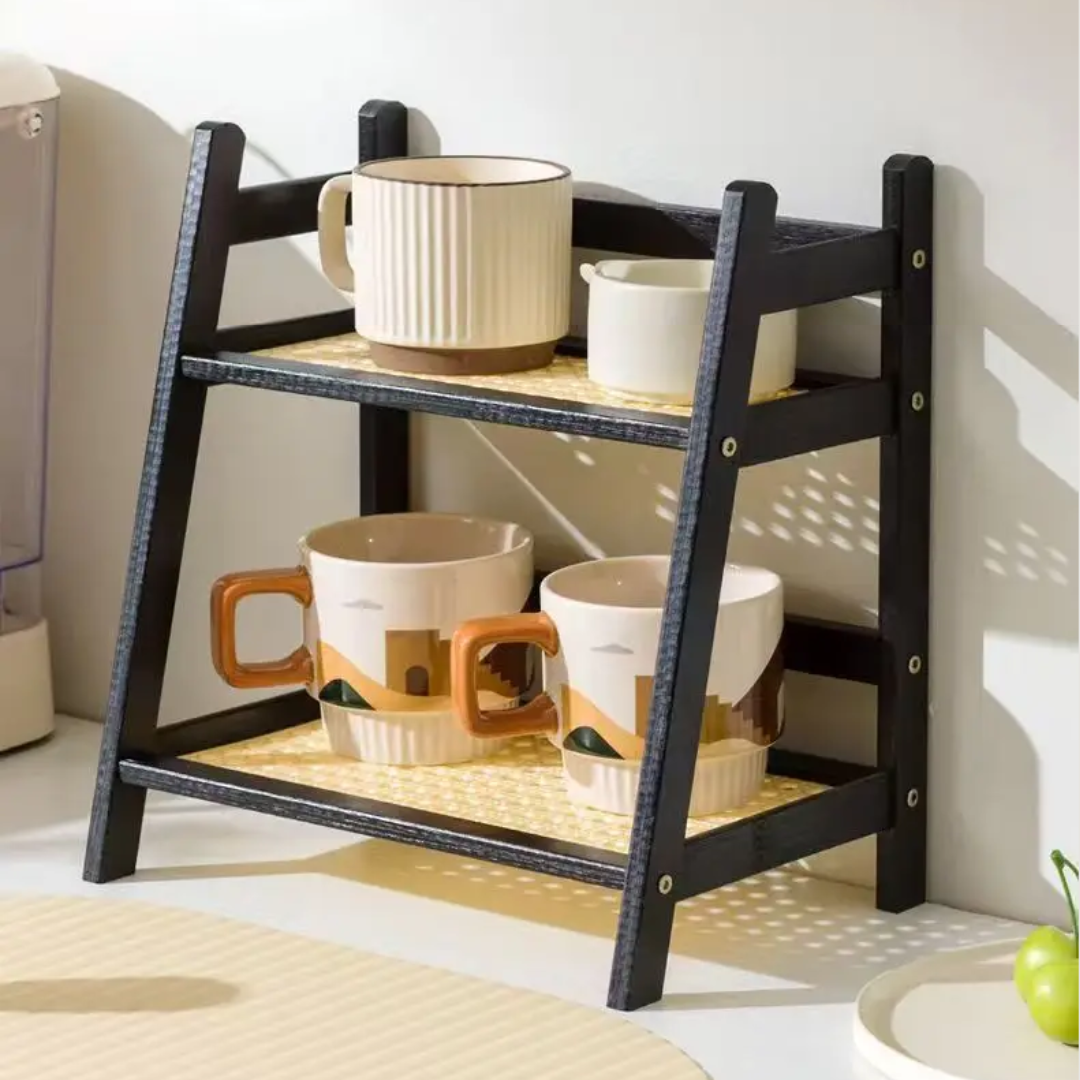 Rustico Duo – 2-Tier Bamboo Wood Counter Organizer