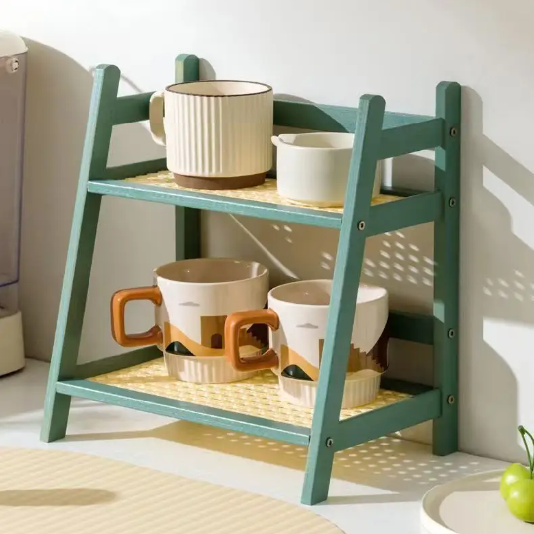 Rustico Duo – 2-Tier Bamboo Wood Counter Organizer