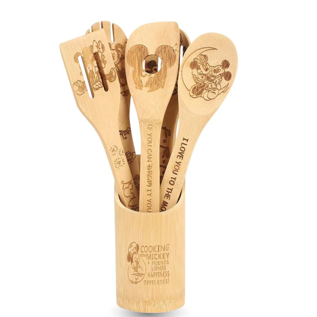Disney Magic – 5-Piece Engraved Bamboo Kitchen Utensil Set