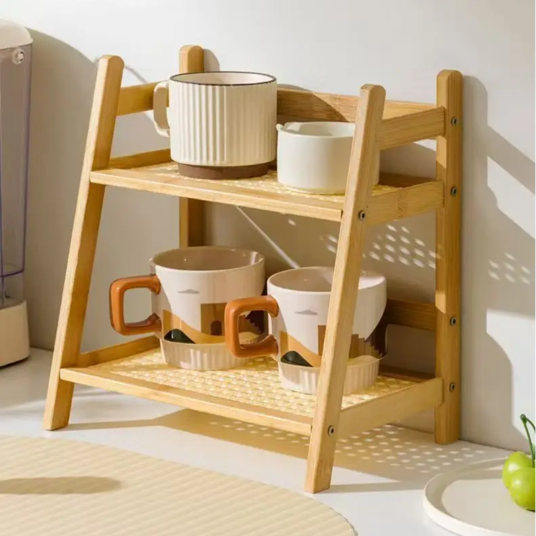 Rustico Duo – 2-Tier Bamboo Wood Counter Organizer