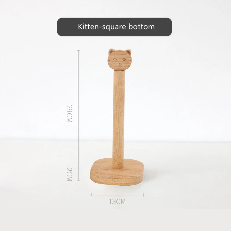 KitsuRoll – Japanese-Style Wooden Paper Towel Holder with Cute Cat Top