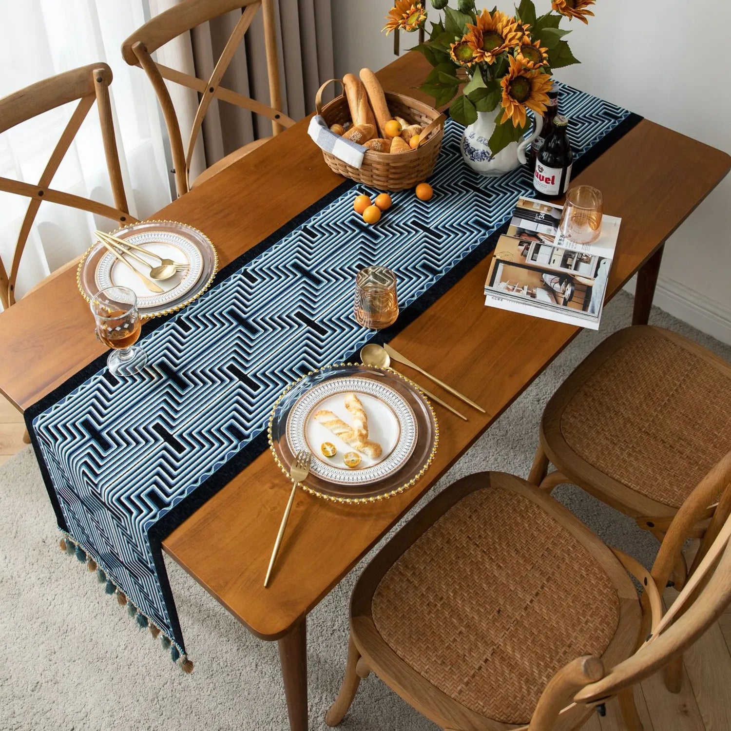 GeoTassel™ – Geometric Jacquard Table Runner