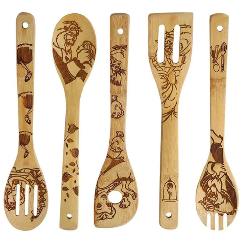 Disney Magic – 5-Piece Engraved Bamboo Kitchen Utensil Set