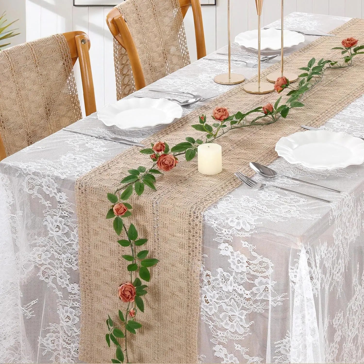RusticMac™ – Macrame Jute Burlap Table Runner