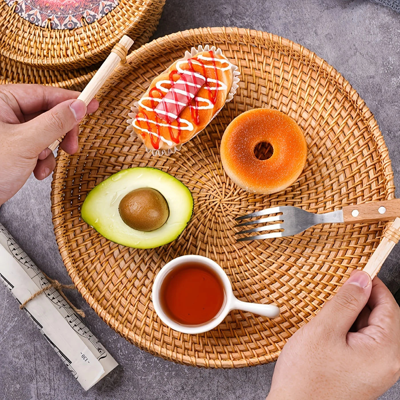 RattanArt™ – Handmade Rattan Serving Tray Set
