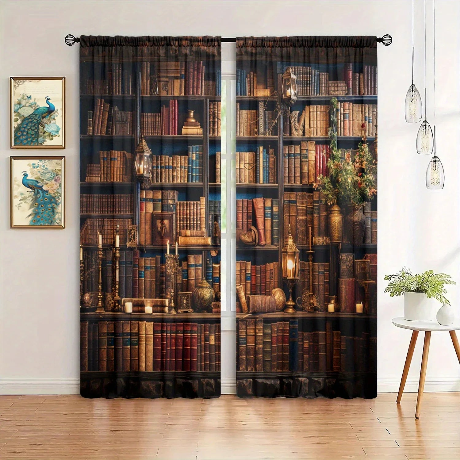 Vintage Library Elegance – 2PC Bookcase Print Curtains
