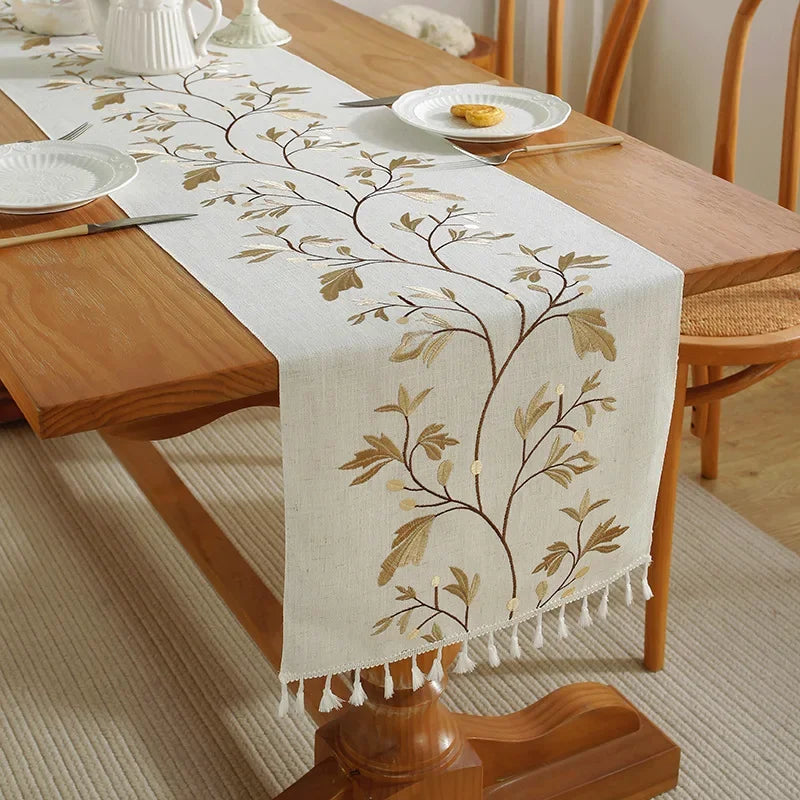 Embroidered Linen Elegance Table Runner