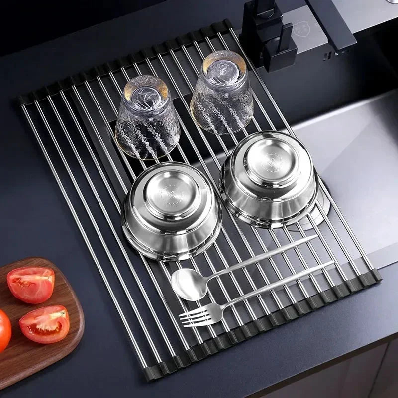 FlexiDry Pro – 304 Stainless Steel & Silicone Folding Sink Rack