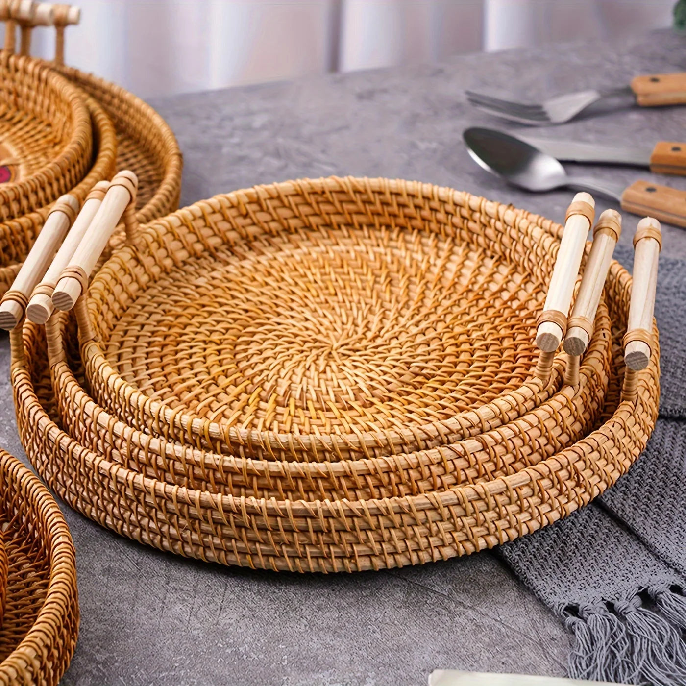 RattanArt™ – Handmade Rattan Serving Tray Set