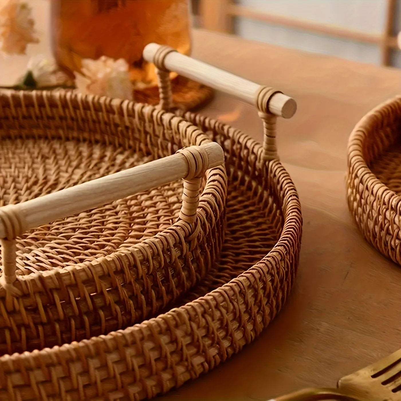 RattanArt™ – Handmade Rattan Serving Tray Set