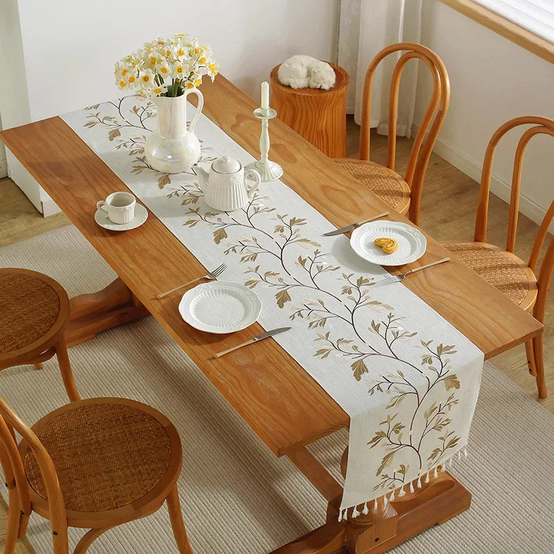Embroidered Linen Elegance Table Runner