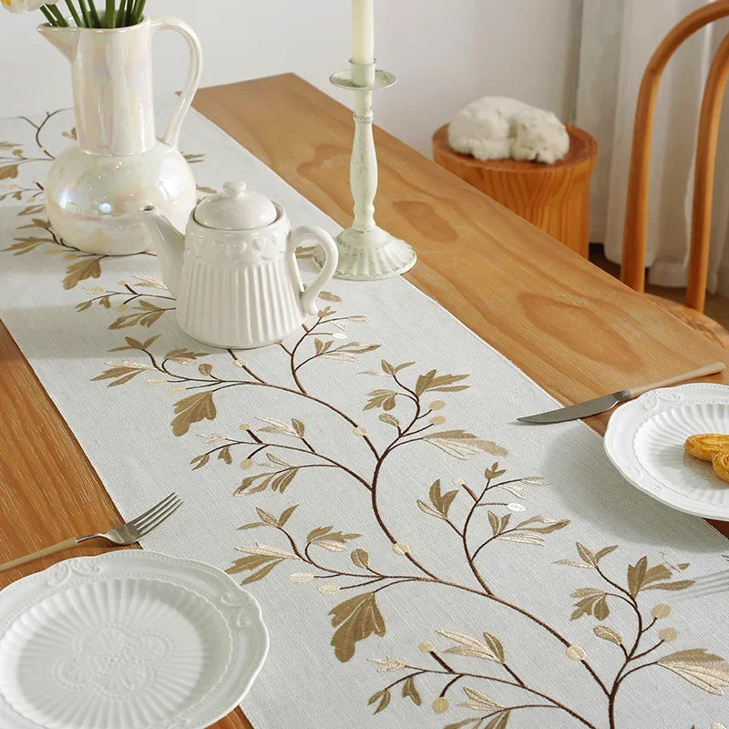 Embroidered Linen Elegance Table Runner