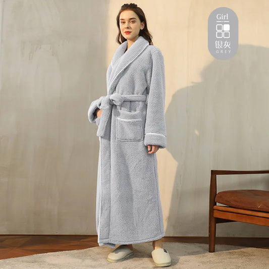 Cozy Long-Sleeve Bathrobe – Warm Plush Fleece Dressing Gown