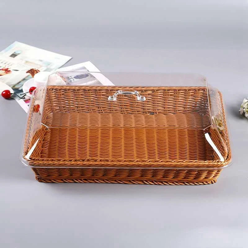 Naturale Vista – Woven Bread & Fruit Basket with Acrylic Lid