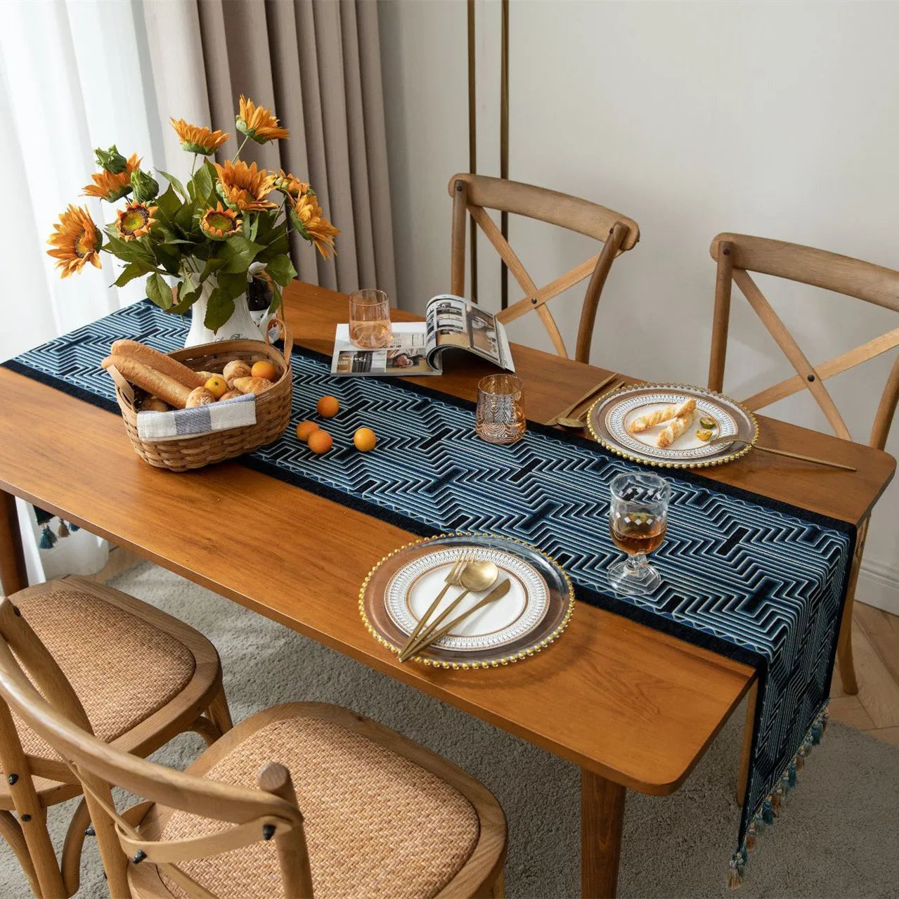 GeoTassel™ – Geometric Jacquard Table Runner