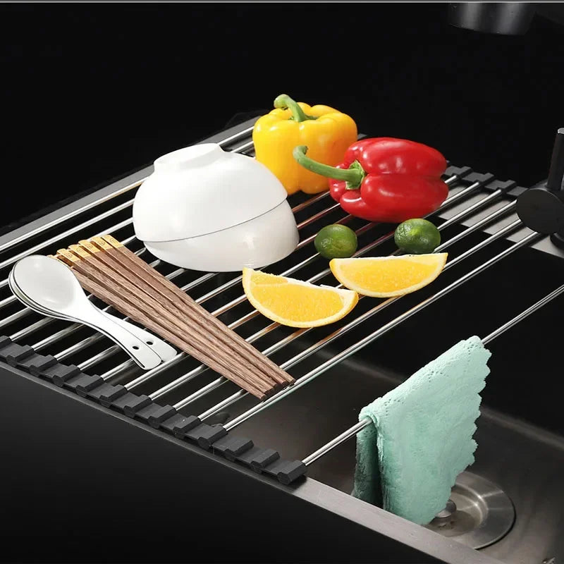 FlexiDry Pro – 304 Stainless Steel & Silicone Folding Sink Rack