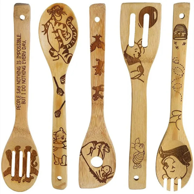 Disney Magic – 5-Piece Engraved Bamboo Kitchen Utensil Set