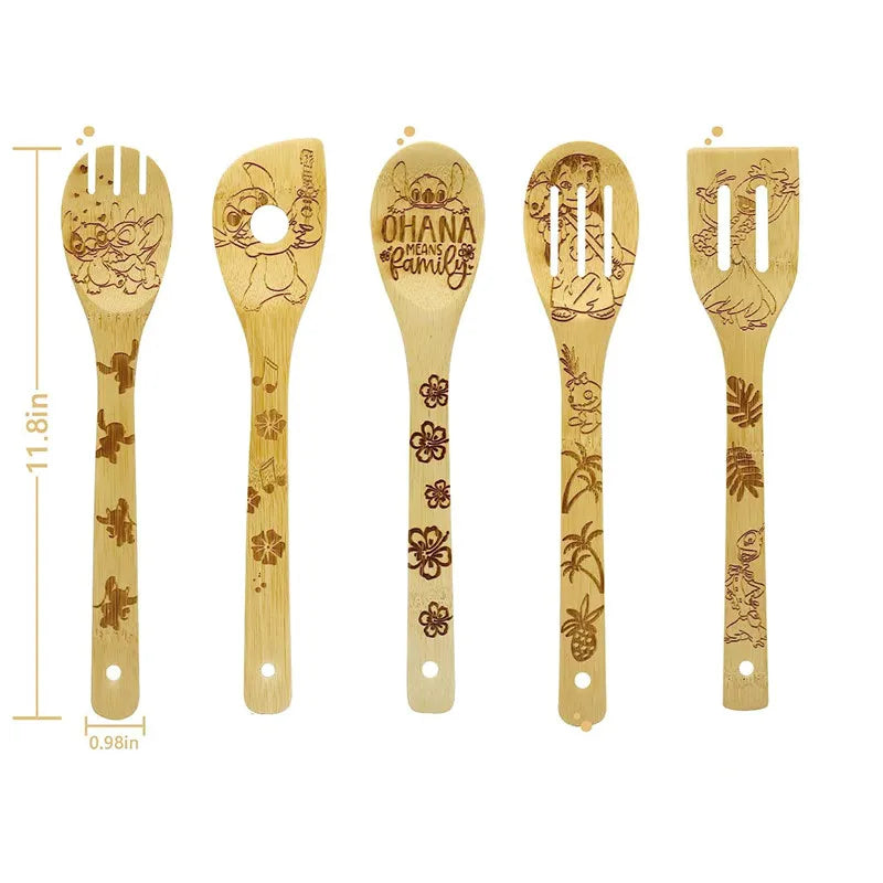 Disney Magic – 5-Piece Engraved Bamboo Kitchen Utensil Set