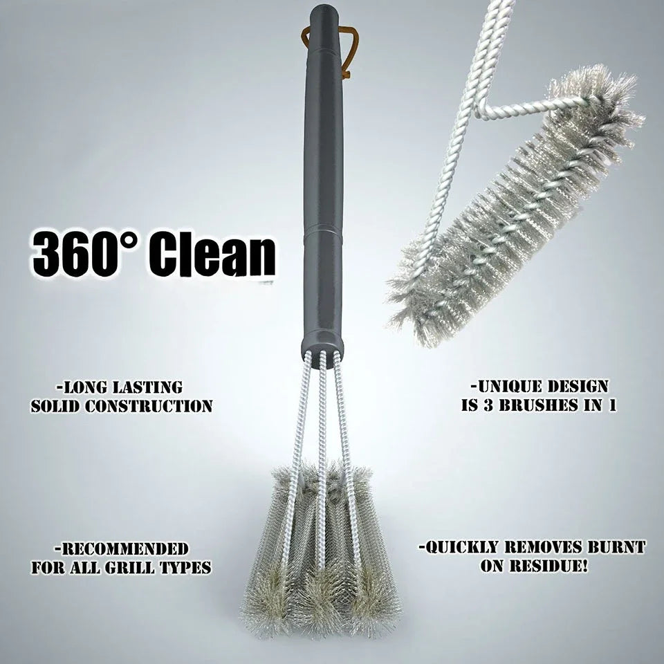 GrillMaster Pro – 360° BBQ Grill Cleaning Brush with Stainless Steel Bristles