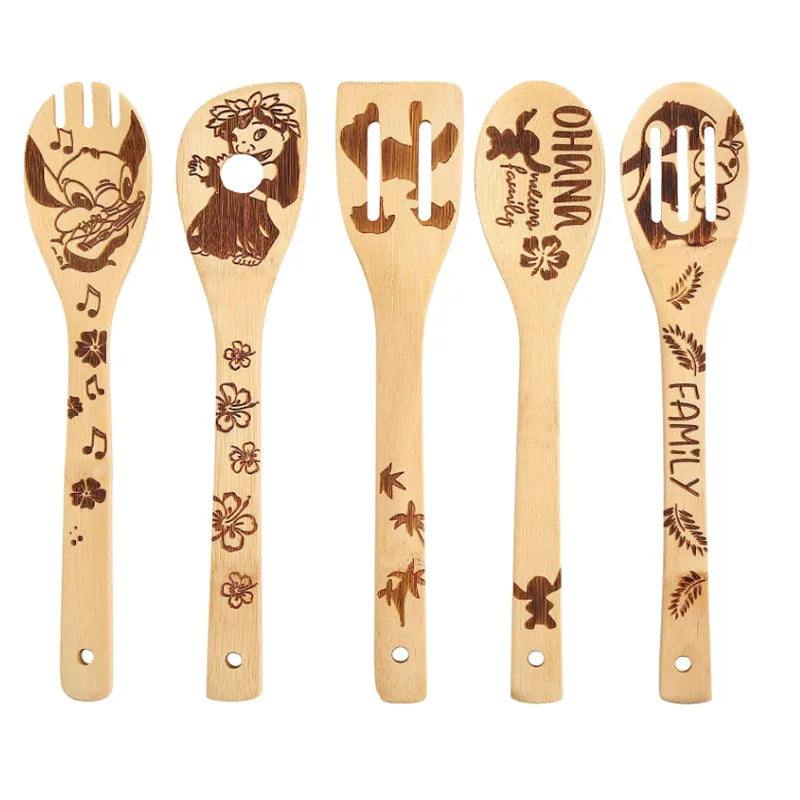 Disney Magic – 5-Piece Engraved Bamboo Kitchen Utensil Set