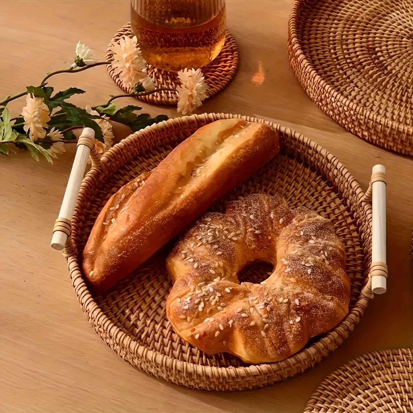 RattanArt™ – Handmade Rattan Serving Tray Set