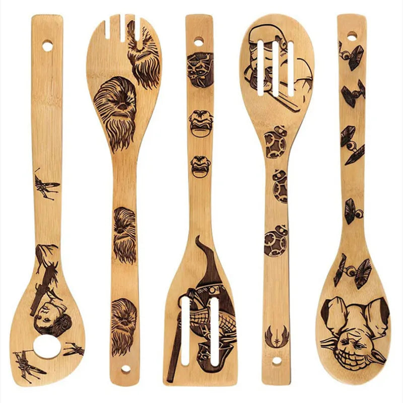 Disney Magic – 5-Piece Engraved Bamboo Kitchen Utensil Set