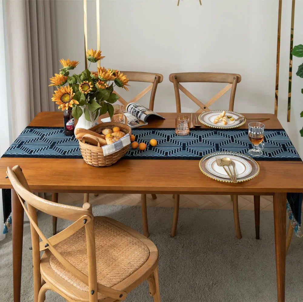 GeoTassel™ – Geometric Jacquard Table Runner
