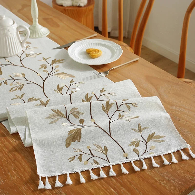 Embroidered Linen Elegance Table Runner