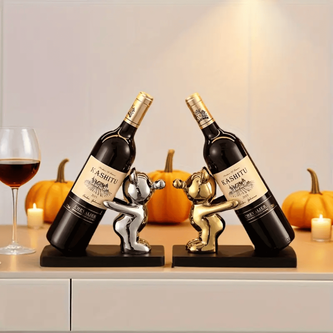 BearWine Duo – Ceramic Bottle Holder Set (Gold & Silver)