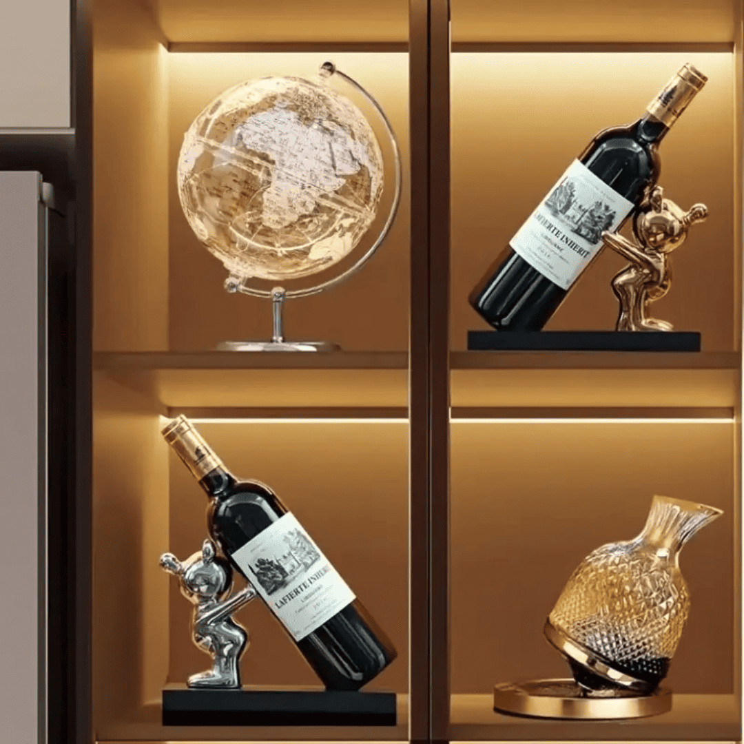 BearWine Duo – Ceramic Bottle Holder Set (Gold & Silver)