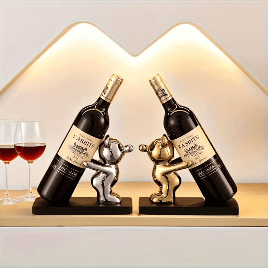 BearWine Duo – Ceramic Bottle Holder Set (Gold & Silver)