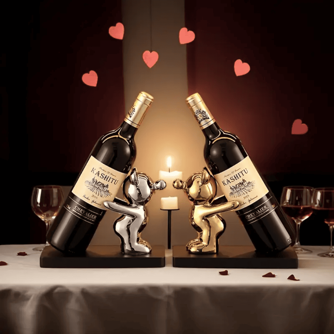 BearWine Duo – Ceramic Bottle Holder Set (Gold & Silver)