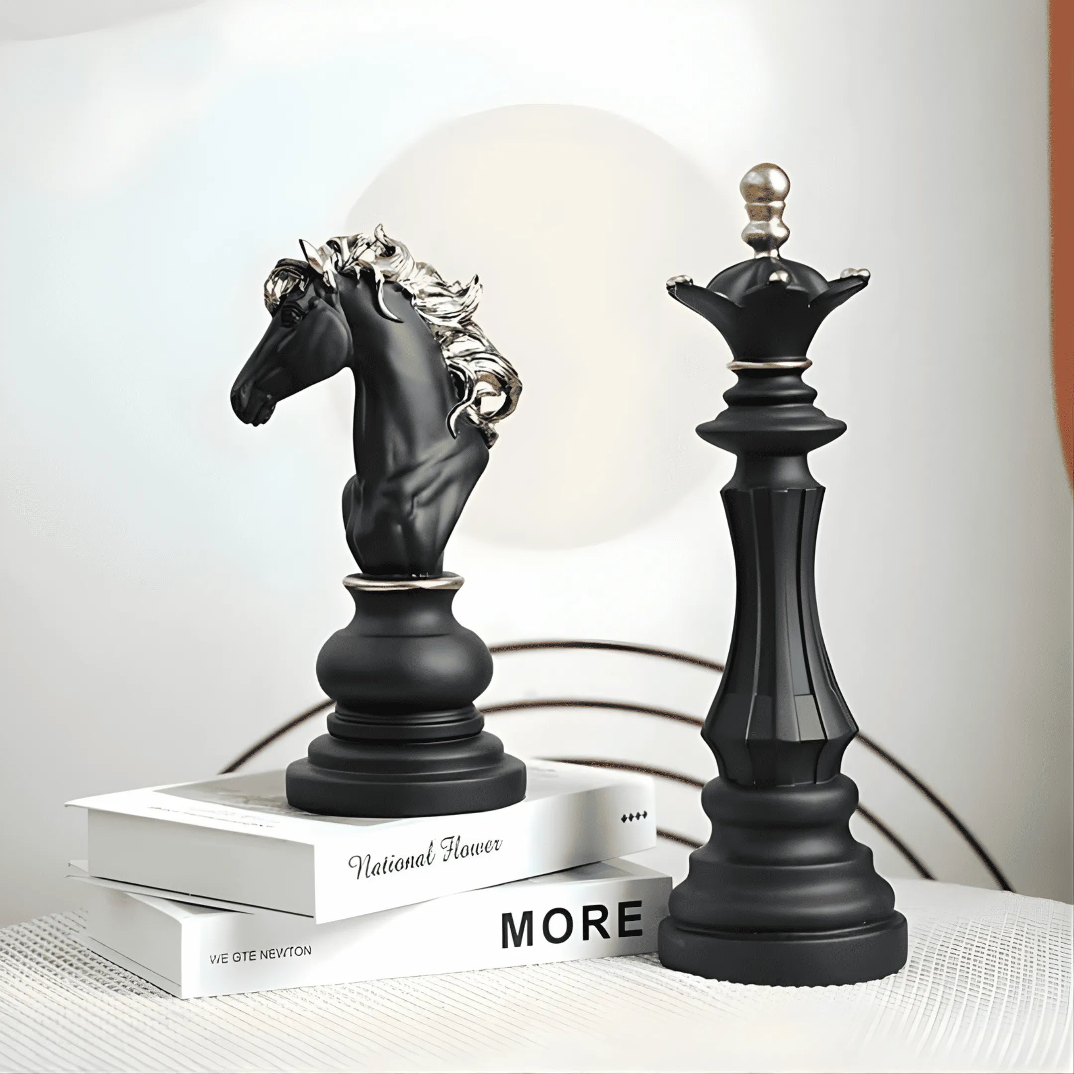 Regal Chess Set – King, Queen & Knight Resin Sculptures
