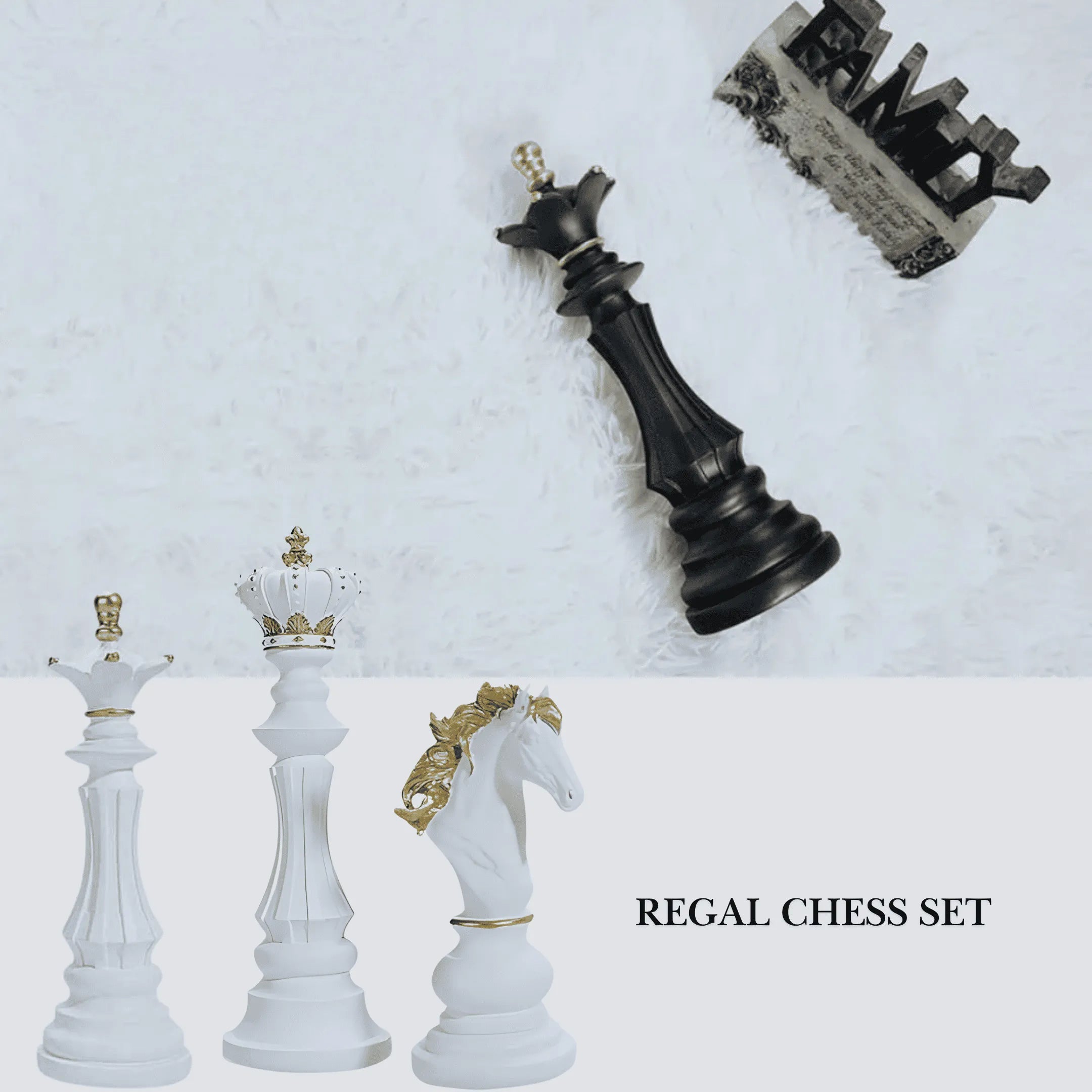 Regal Chess Set – King, Queen & Knight Resin Sculptures